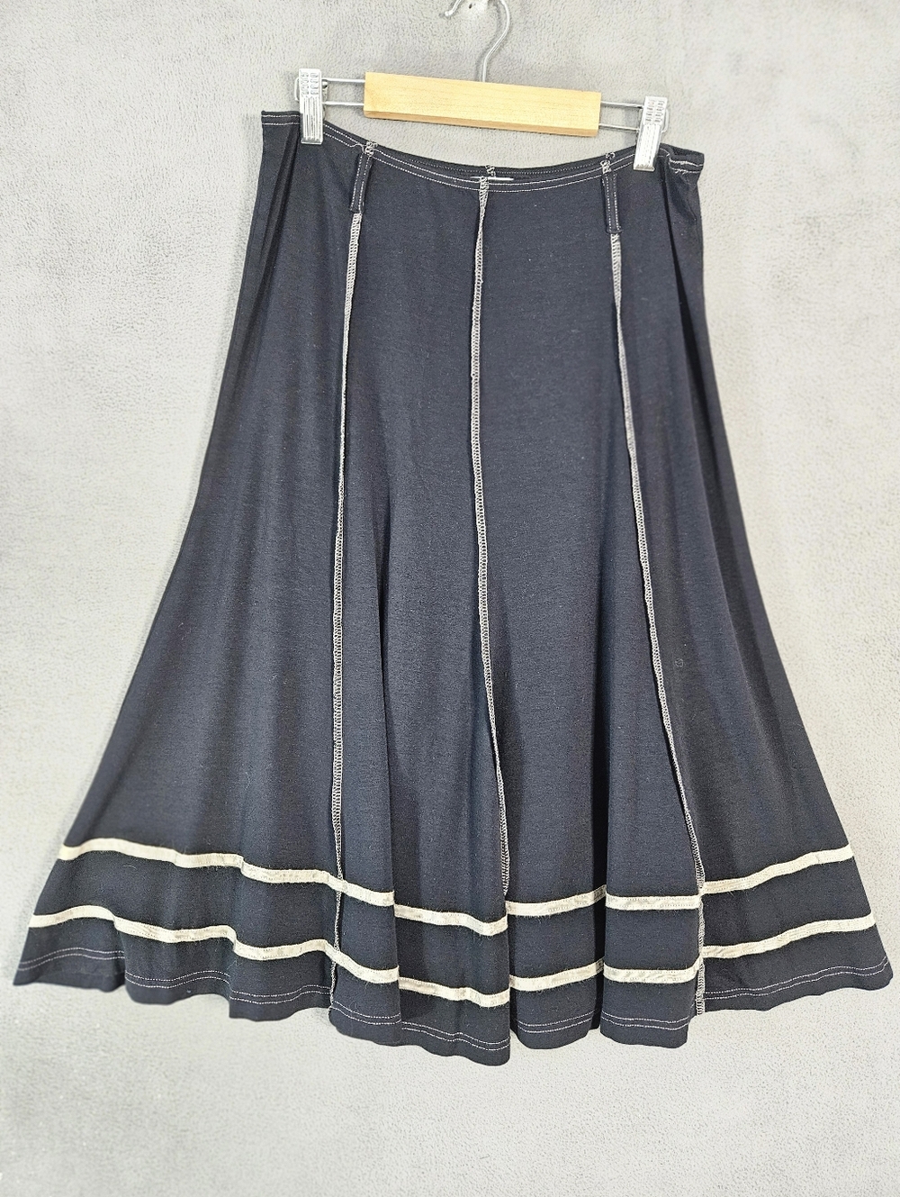Alison Sheri Womens Small Midi Skirt Fit Flare Black Lagenlook Boho Stretch